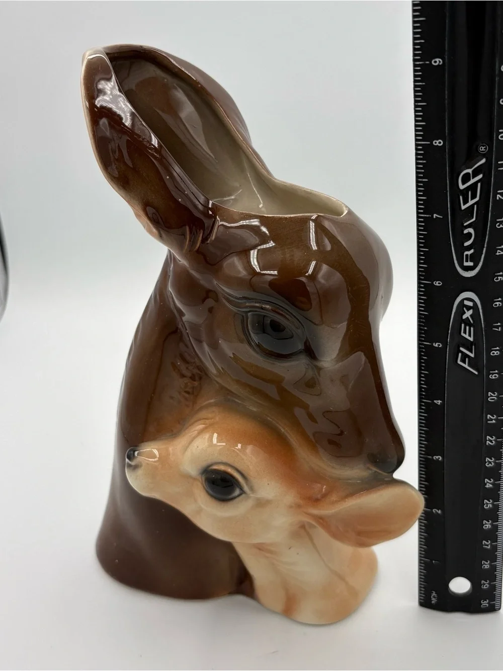 MCM 1950’s Royal Copley American Pottery Deer & Fawn Vase Planter USA Earthtones